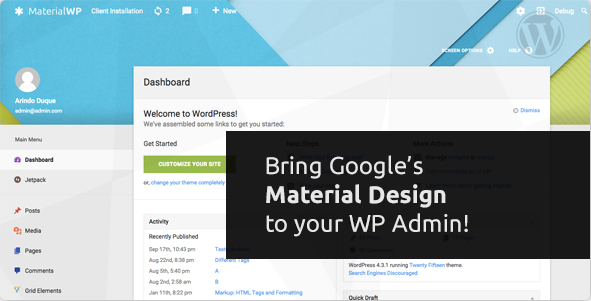 WordPress插件-Material WP V0.0.52汉化版已更新-倾尘SEO 更改WordPress管理界面 Material Design RTL支持-久趣源码交流论坛